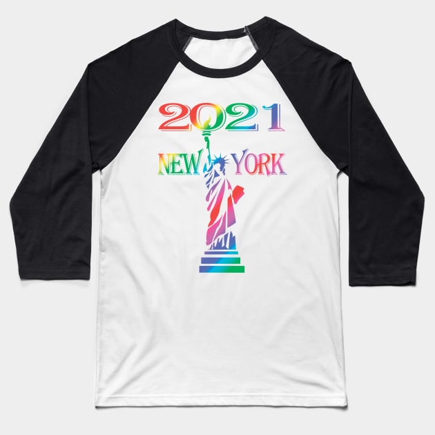 New York 2021. STATUE OF LIBERTY Baseball T-Shirt by Abrek Art